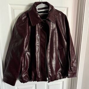 ASOS design women’s Burgundy Leather Bomber Jacket. Brand new with tags